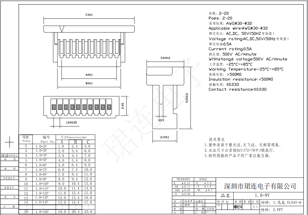 SH1.0 间距端子线